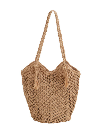 Open pocket woven cotton shoulder bag with boho flair
