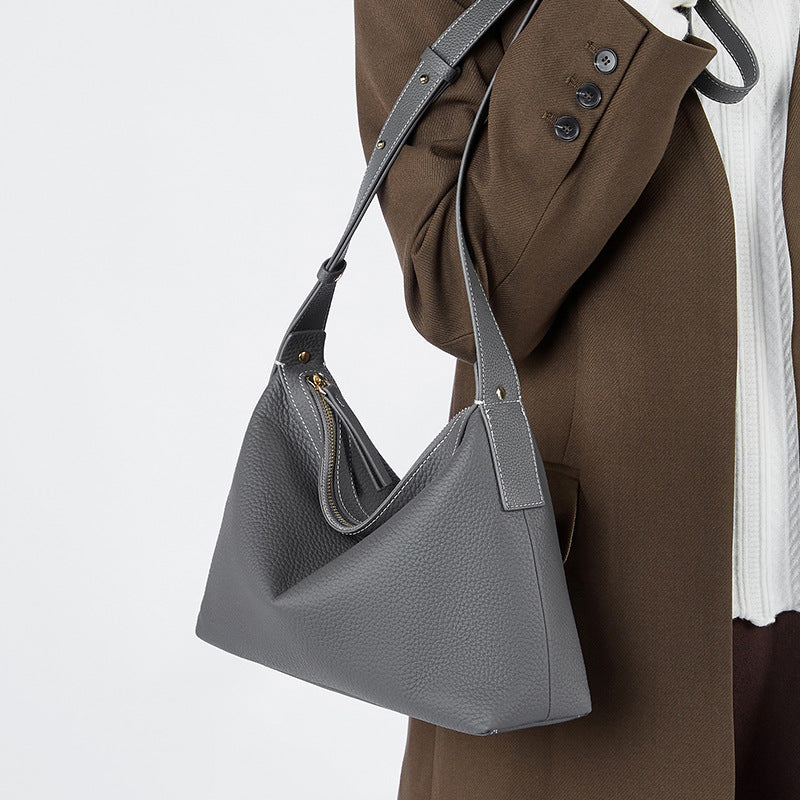 Pillow-shaped genuine leather shoulder messenger bag