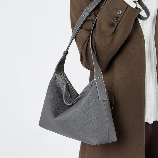 Pillow-shaped genuine leather shoulder messenger bag