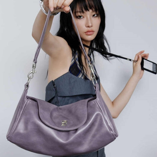 Purple artificial leather underarm crossbody bag for women