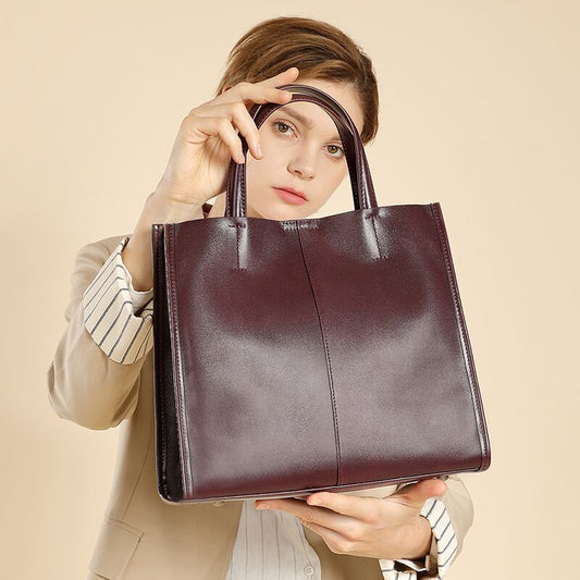 Brown vintage cowhide leather tote bag for women