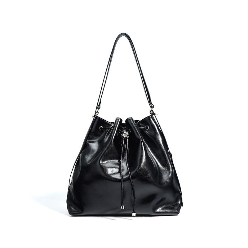Brownie brown genuine leather bucket bag for women