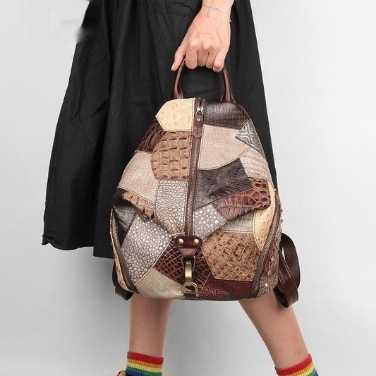 Retro-style full cowhide leather women’s backpack