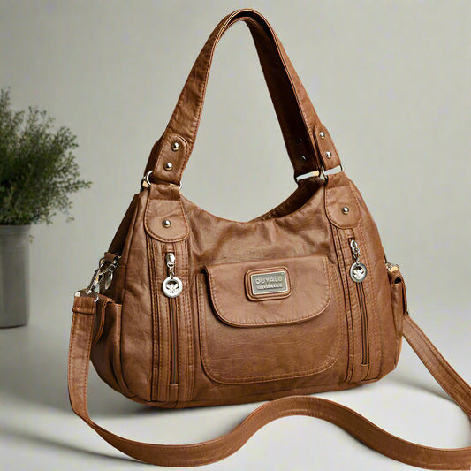 Retro dumpling tote bag for women in PU leather