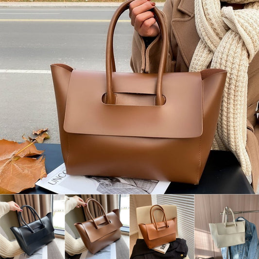 Black retro PU leather tote bag for women
