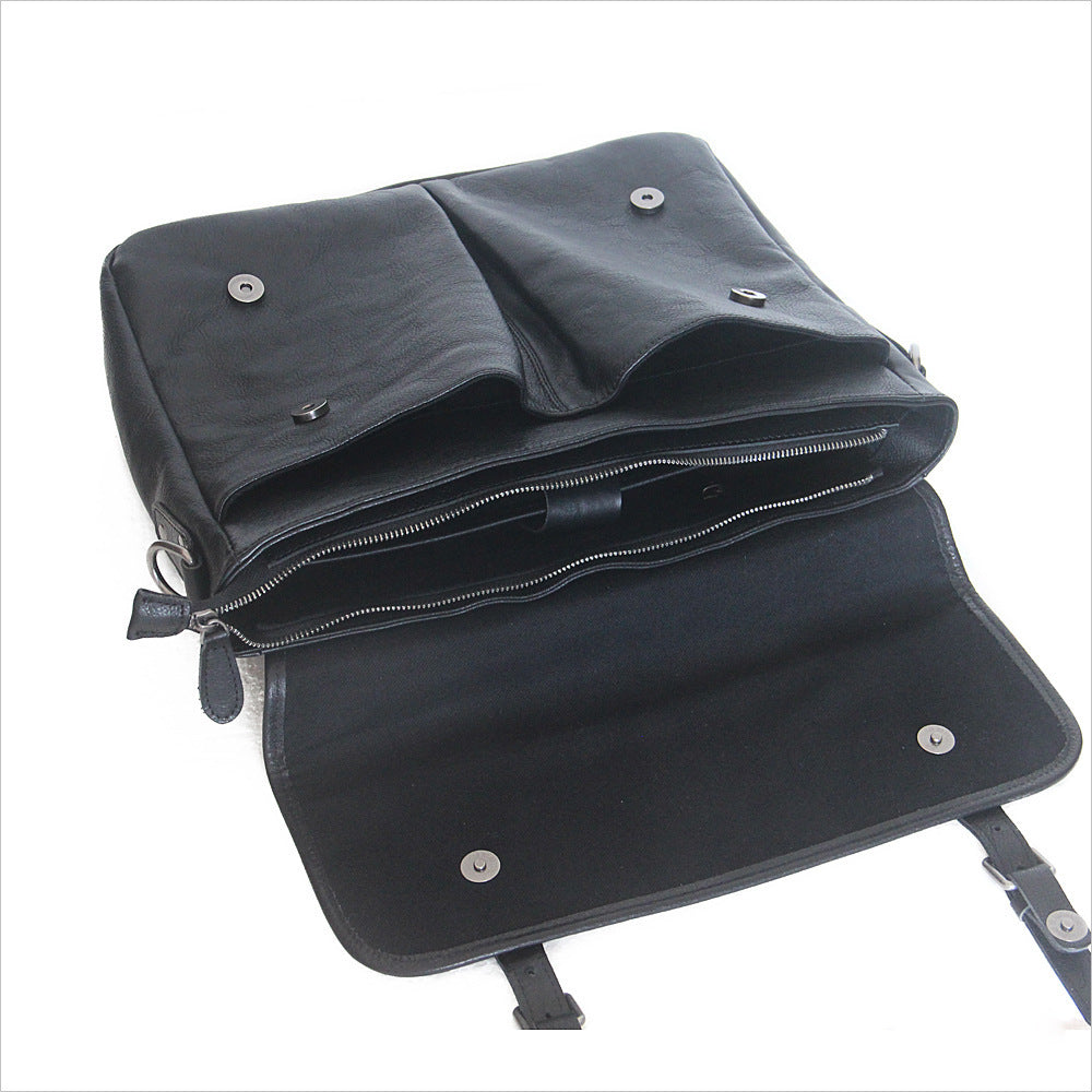 Side view of soft surface vintage cowhide handbag