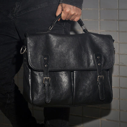 Vintage black cowhide leather crossbody bag for women