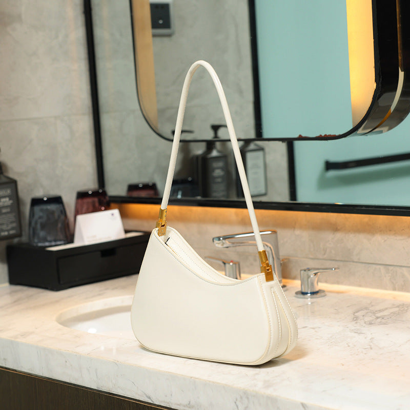 White PU leather shoulder bag with sewing line detail