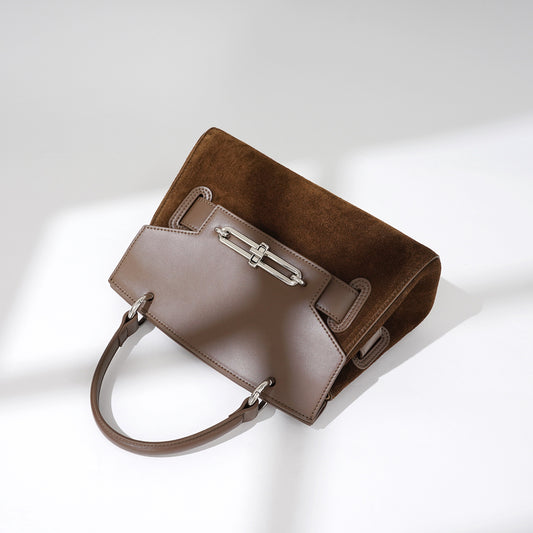 Wine red leather shoulder messenger bag with lock detail