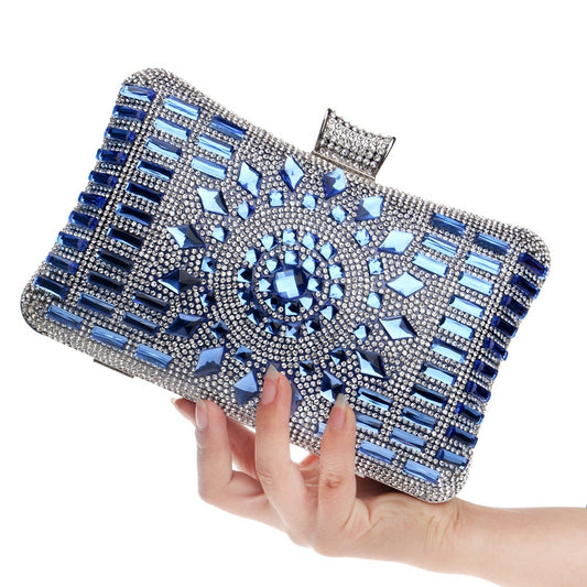 Front view of rhinestone Cheongsam-inspired luxury diamond evening clutch