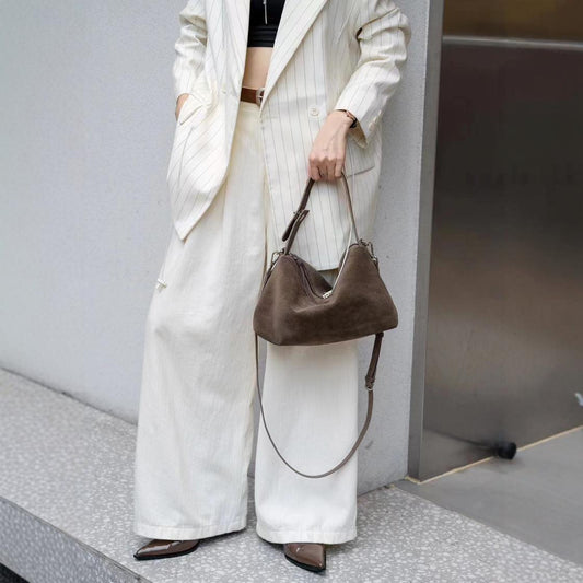 Brown matte leather crossbody handbag for women