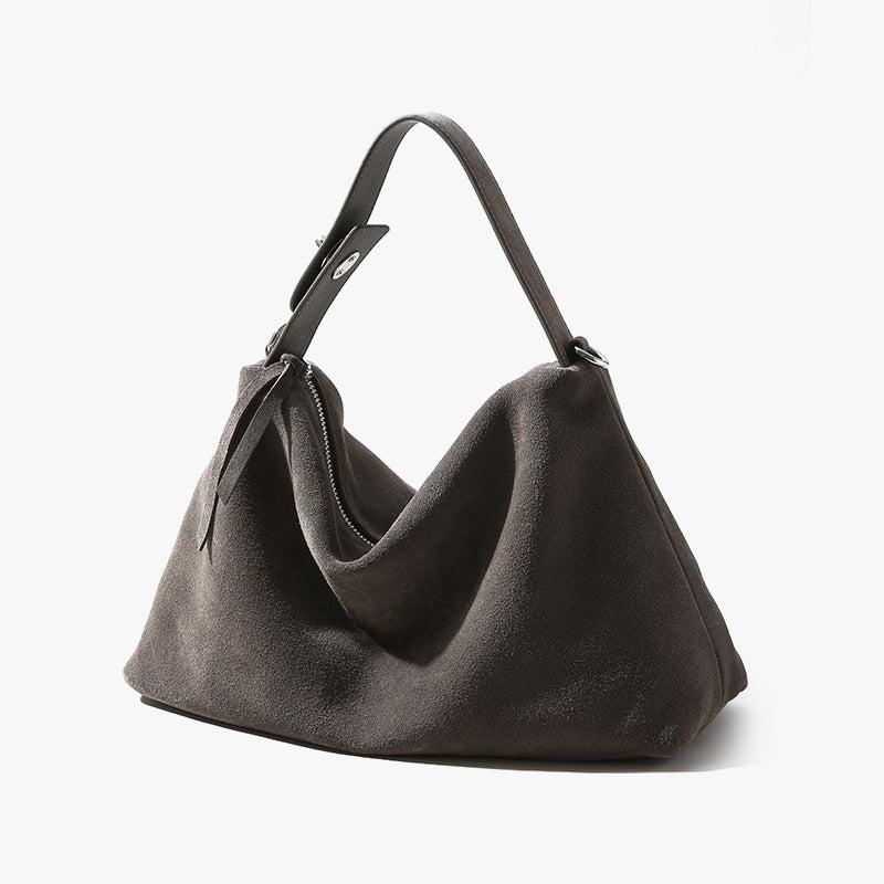 Dark gray handbag with a subtle texture