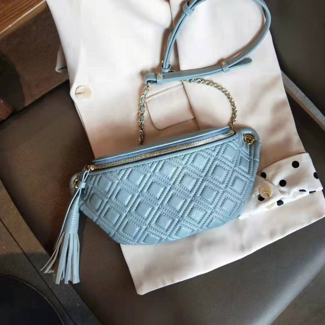 Woman wearing stylish crossbody purse