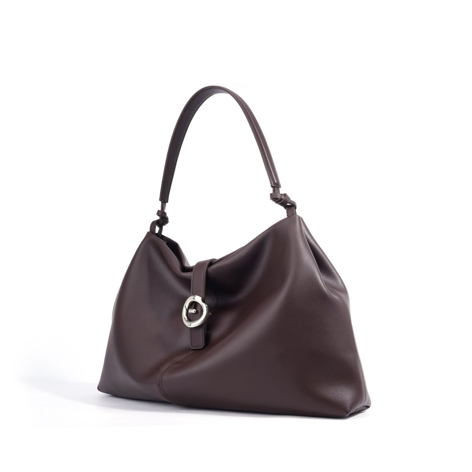 Open pocket genuine leather commuter handbag