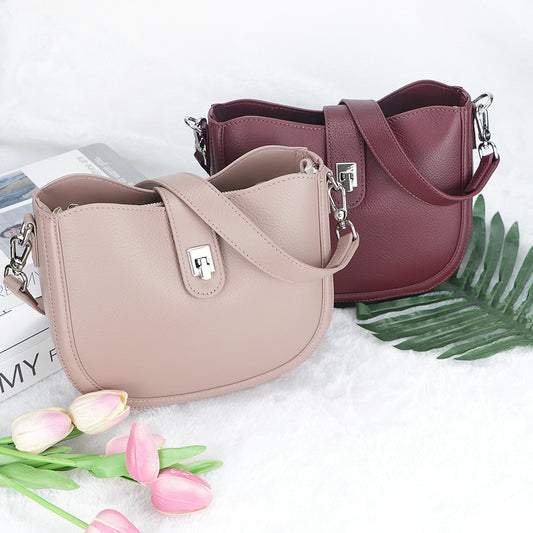 Pink genuine leather saddle shoulder bag