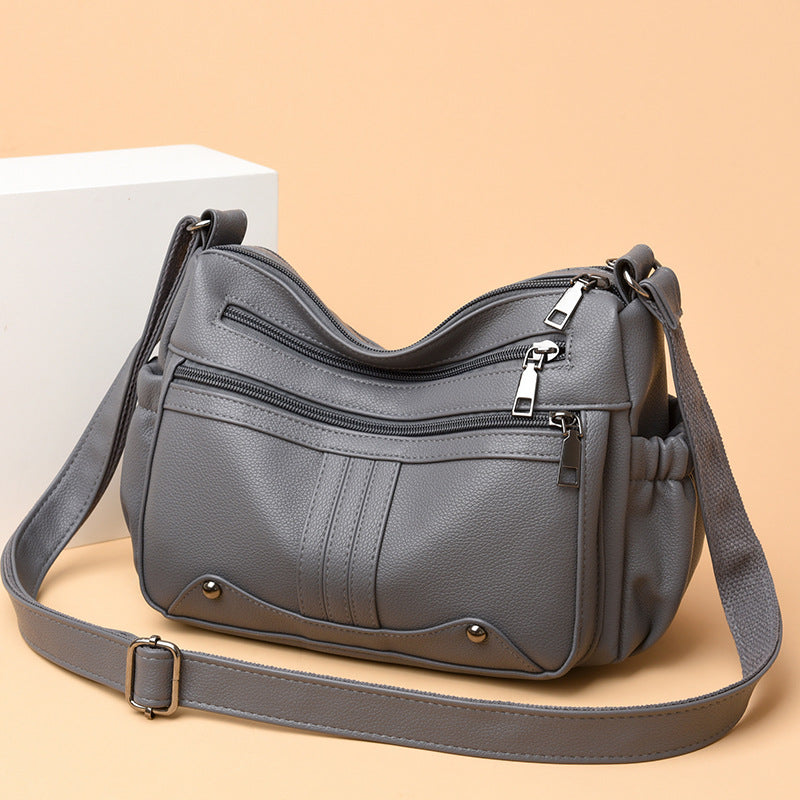 Gray PU leather messenger handbag for women