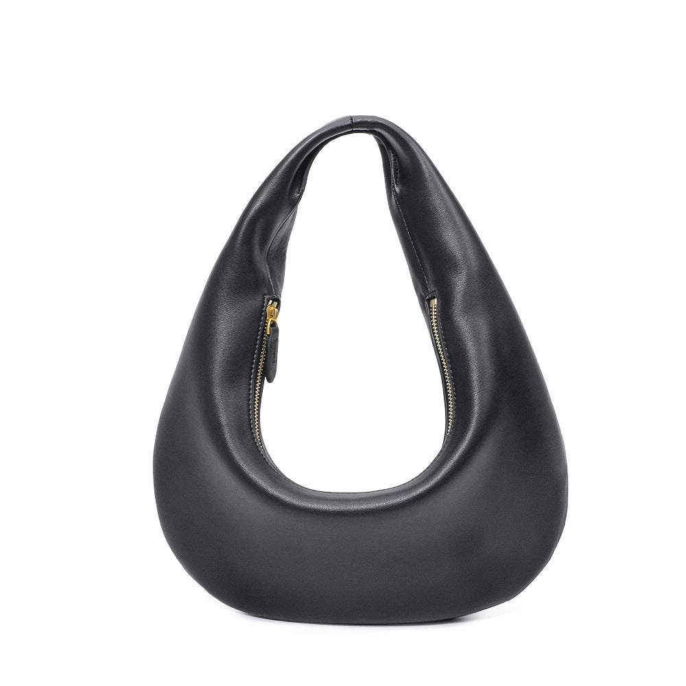 Black retro minimalist shoulder bag in soft cowhide