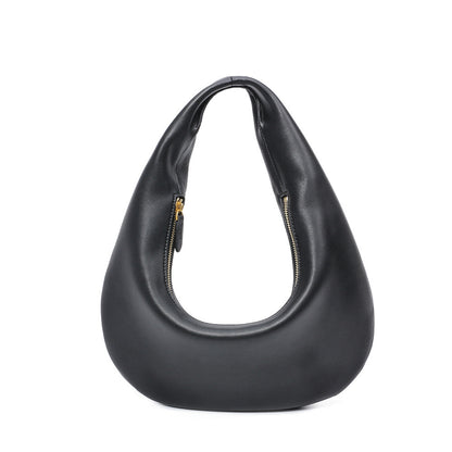 Black retro minimalist shoulder bag in soft cowhide