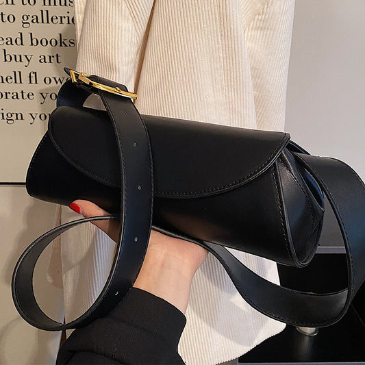Black retro round PU leather shoulder bag for women