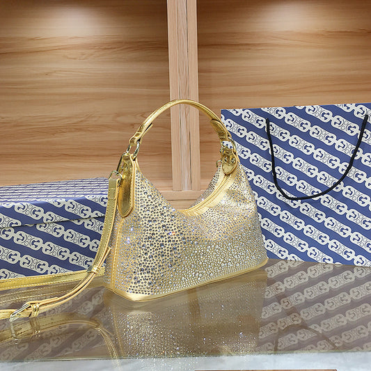 Front view of black rhinestone dinner bag for women