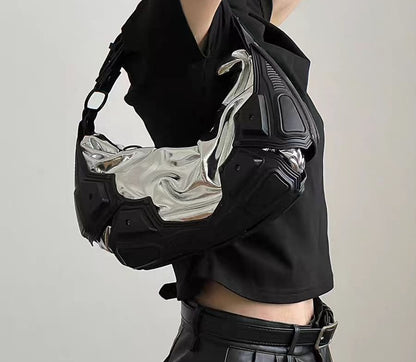 Functional silver dumpling-shaped shoulder crossbody bag