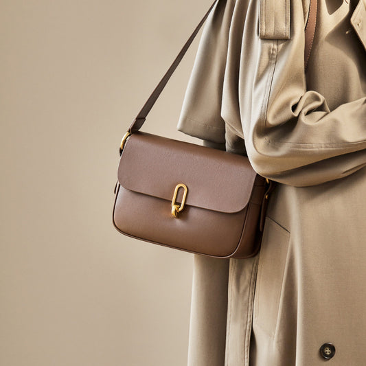 Soft brown leather crossbody bag for women