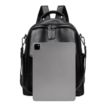 Black cowhide leather backpack side angle