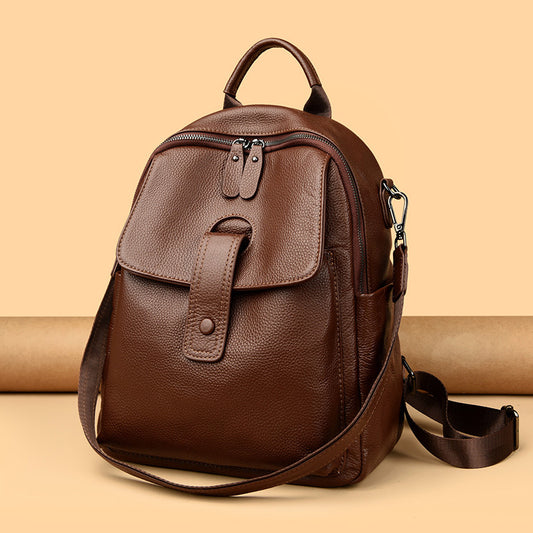 Soft black leather women's backpack front view