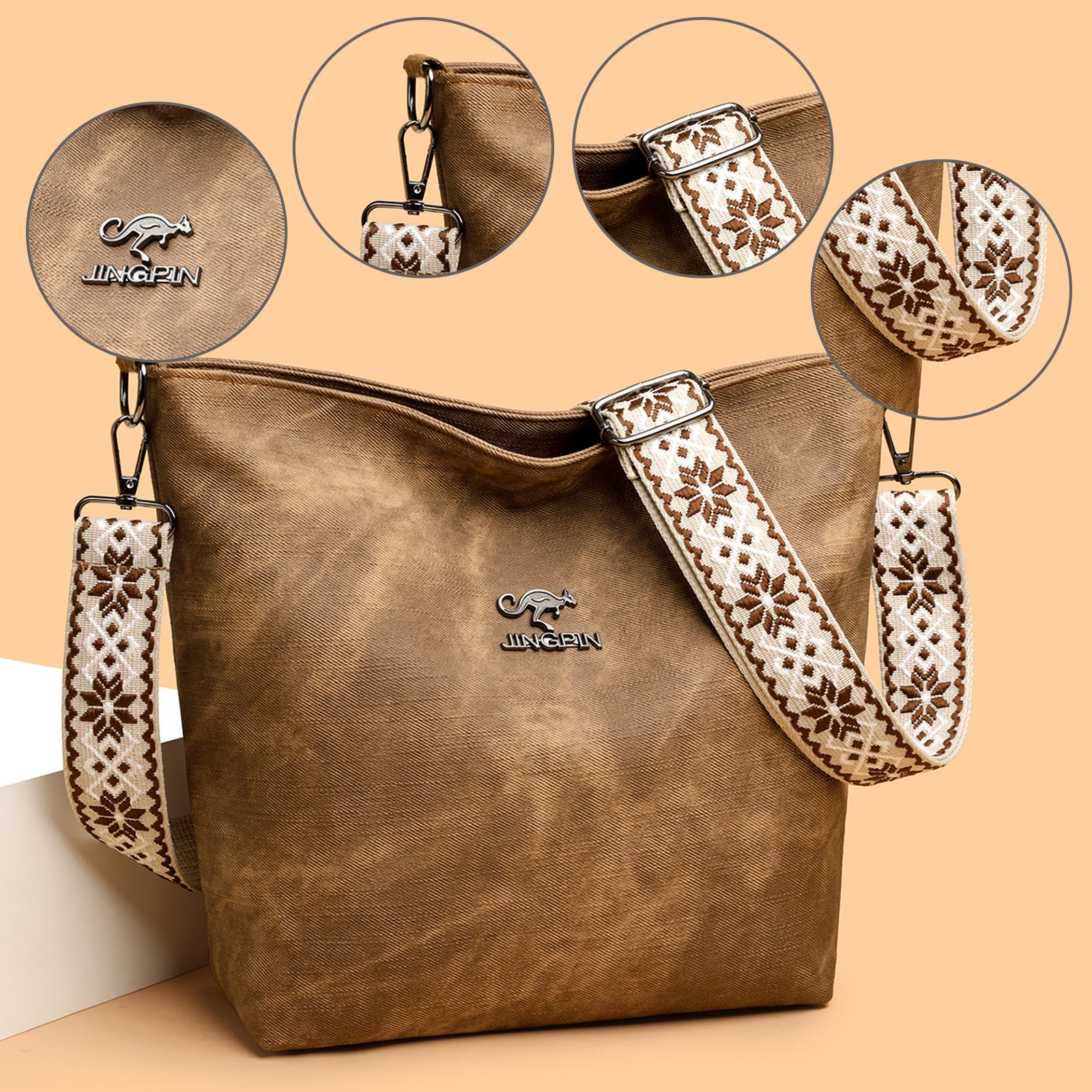 Side profile of soft PU leather versatile shoulder bag