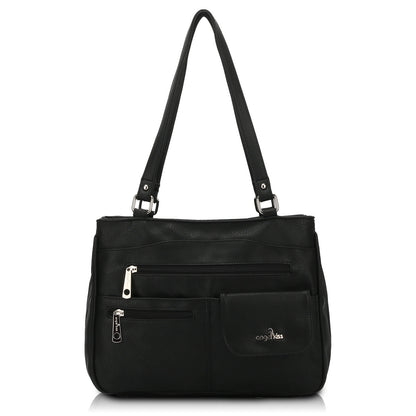 Vintage-style PU leather tote bag in black with large capacity