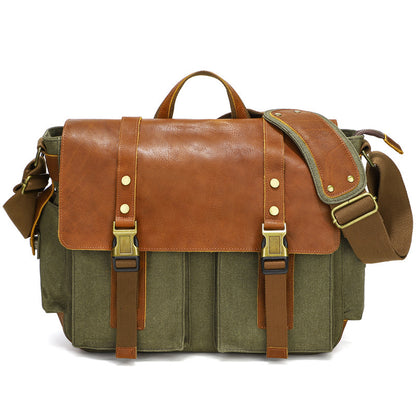 Water-resistant waxed canvas surface with cowhide trim