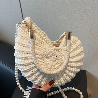 Inside view of handmade woven bag with phone pocket